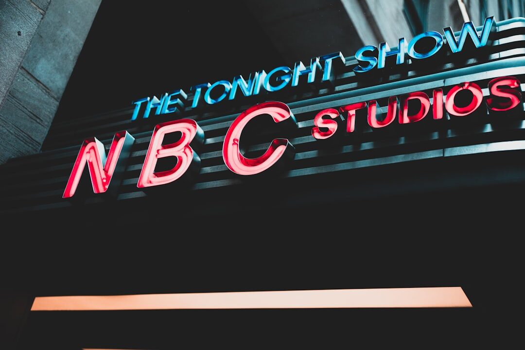 Television news studio set with anchor desk and studio cameras