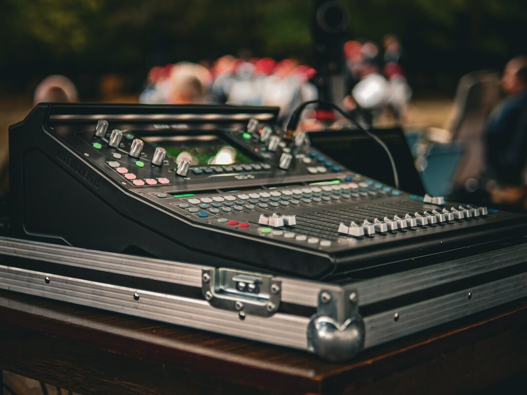 Professional live streaming desk with encoder and monitors